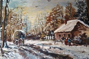 Jan Prinsen - Winterlandschap met zonsondergang - kopen? Bied vanaf 1!