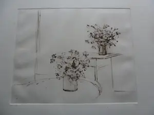 Wilfred Voet - Ets. Titel, "twee vazen bloemen". kopen? Bied vanaf 25!