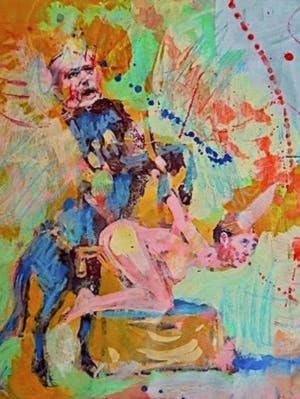 Peter Klashorst - Erotische voorstelling - Ingelijst - Acryl en collage -Unicum- In Prijs verlaagd kopen? Bied vanaf 49!