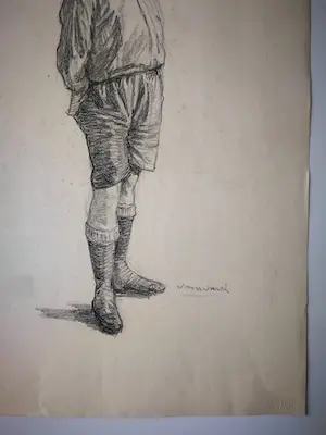 Willem Dooijewaard - Portret staande man in korte broek. kopen? Bied vanaf 79!