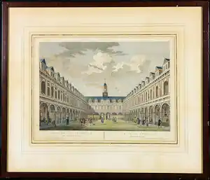 Pieter Fouquet - Handgekleurde gravure, Gezicht van de beurs te Amsterdam - Ingelijst vendu pour 50€ !