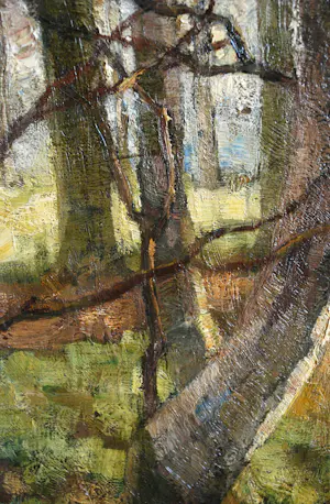 Matthijs Hage - Bos met bomen aan de slootkant - olieverfschilderij kopen? Bied vanaf 200!