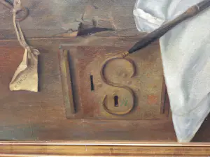 Jan Schouten - Stilleven met een Sleutel en een schaal met eieren en een schaal met Appels kopen? Bied vanaf 150!