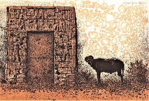 Simon Koene - Ram bij poort met hiërogliefen kopen? Bied vanaf 30!