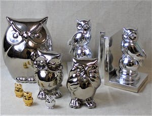 Niet of onleesbaar gesigneerd - 8 Zilverkleurige uilen Hollywood Regency Style kopen? Bied vanaf 10!