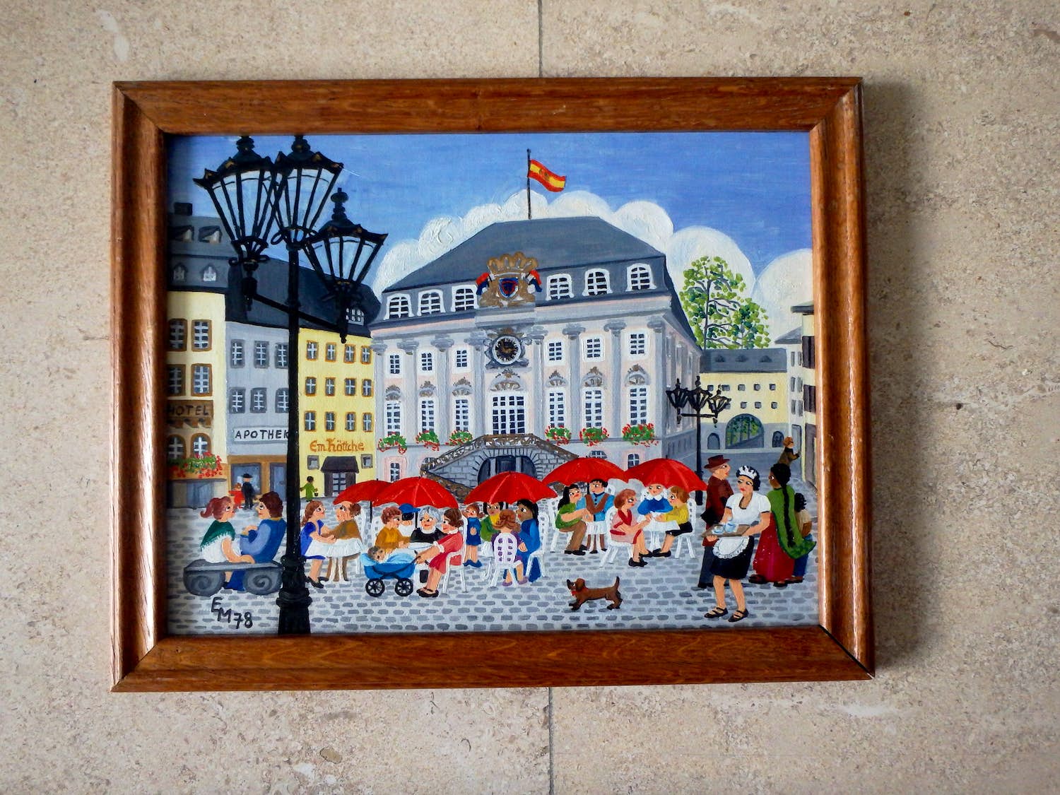 Niet of onleesbaar gesigneerd - Vol terras bij Rathaus Bonn - naïef - Elisa Munker Hanke kopen? Bied vanaf 1!