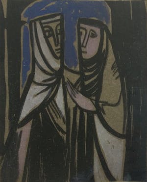 Jan Dijker - Twee Vrouwen | goed bewaarde aquarel/tekening (1953) - ingelijst kopen? Bied vanaf 55!