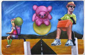 Jan Bollaert - Gemengde techniek op doek, ZT-Tonelen (Groot) verkocht voor € 100!