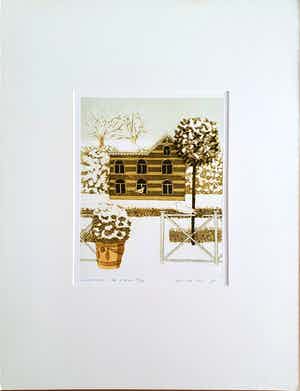 Laetitia de Haas - Ets | Duivenhok in de sneeuw verkocht voor € 45!