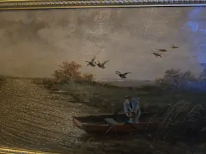 Cornelis Waterman - Water landschap man in boot en opvliegende ganzen kaufen? Bieten Sie von 90!