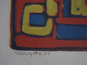 Wim Motz - Bijzondere 1957 geometrische kleuren Lithografie "Labyrinth" handgesigneerd kopen? Bied vanaf 37!