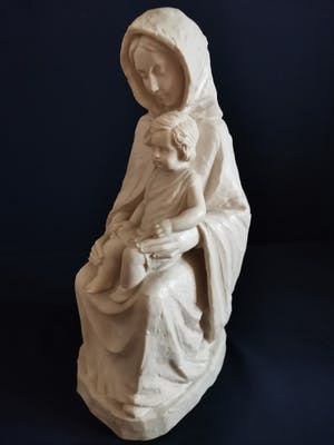 Lorenzo Dal Torrione - Religieus beeld van Moeder met Kind in albast kopen? Bied vanaf 125!