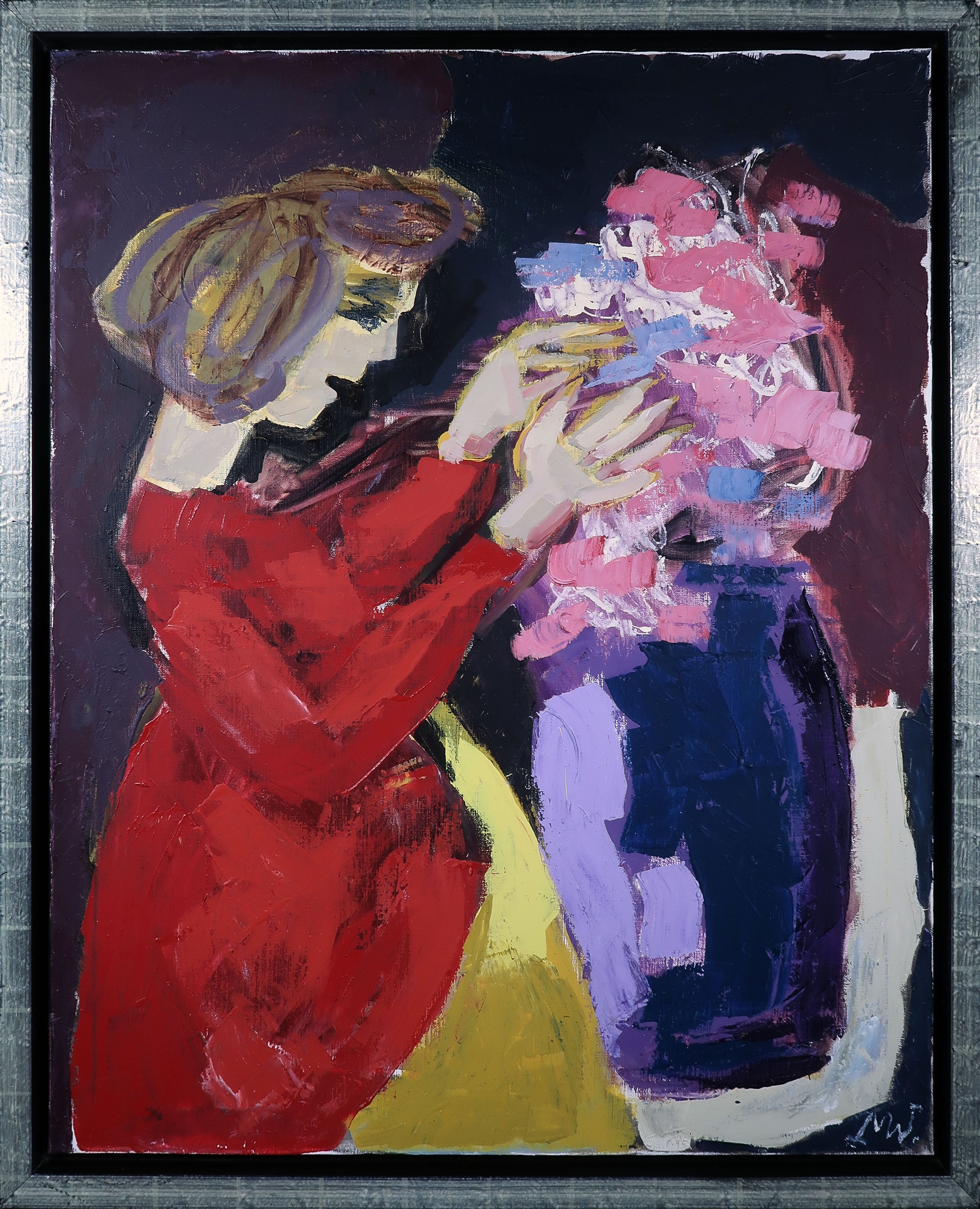 Martin van Wordragen - Olieverf op doek, Bloemenschikkende Dame - Ingelijst (Groot) kopen? Bied vanaf 600!