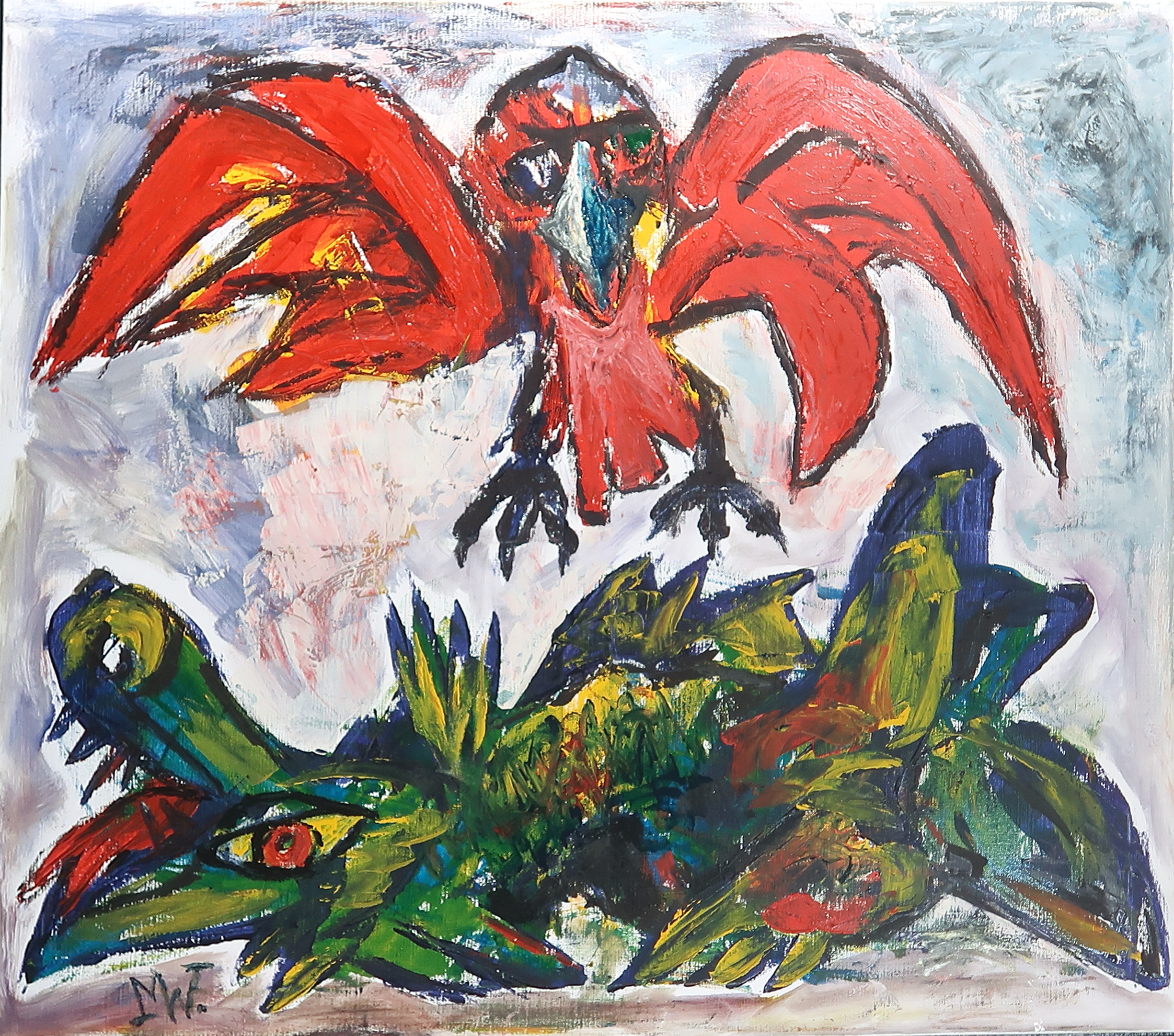 Martin van Wordragen - Olieverf op doek met boek, Oergevecht - Ingelijst (Groot) kopen? Bied vanaf 450!