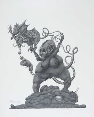 Peter Breedijk - Zeer gedetailleerde potloodtekening, Fantasiefiguren kopen? Bied vanaf 100!