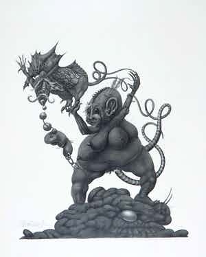 Peter Breedijk - Zeer gedetailleerde potloodtekening, Fantasiefiguren verkocht voor € 100!