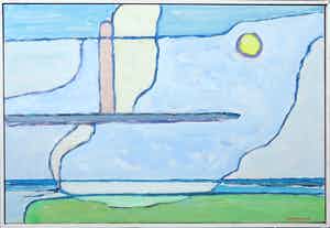 Paul Overhaus - Olieverf op doek, Langs het IJsselmeer - Ingelijst verkocht voor € 70!