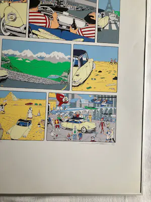 Cees Heuvel - Ingelijste zeefdruk , Citroën DS , Cartoon – Lijst, 101 x 71 cm. kopen? Bied vanaf 70!