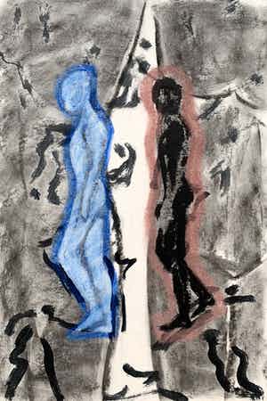 Peter van den Akker - Acrylverf op papier | 'Passages - Lonely step' | 1992 verkocht voor € 50!
