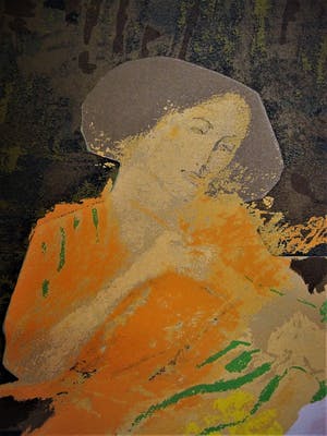 Niet of onleesbaar gesigneerd - Bijzonder Zuid-Amerikaans Aquarel / Collage "Moeder en Kind" kopen? Bied vanaf 1!