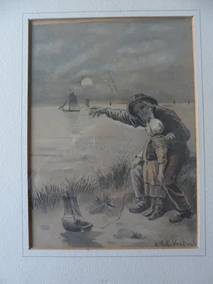 Herman Verkerk - Gemende techniek, Visserman met kind. kopen? Bied vanaf 25!