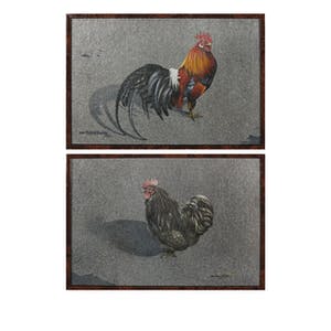 Wim Mast de Gooijer - Olieverf op board, Haan en kip - Ingelijst kopen? Bied vanaf 1!