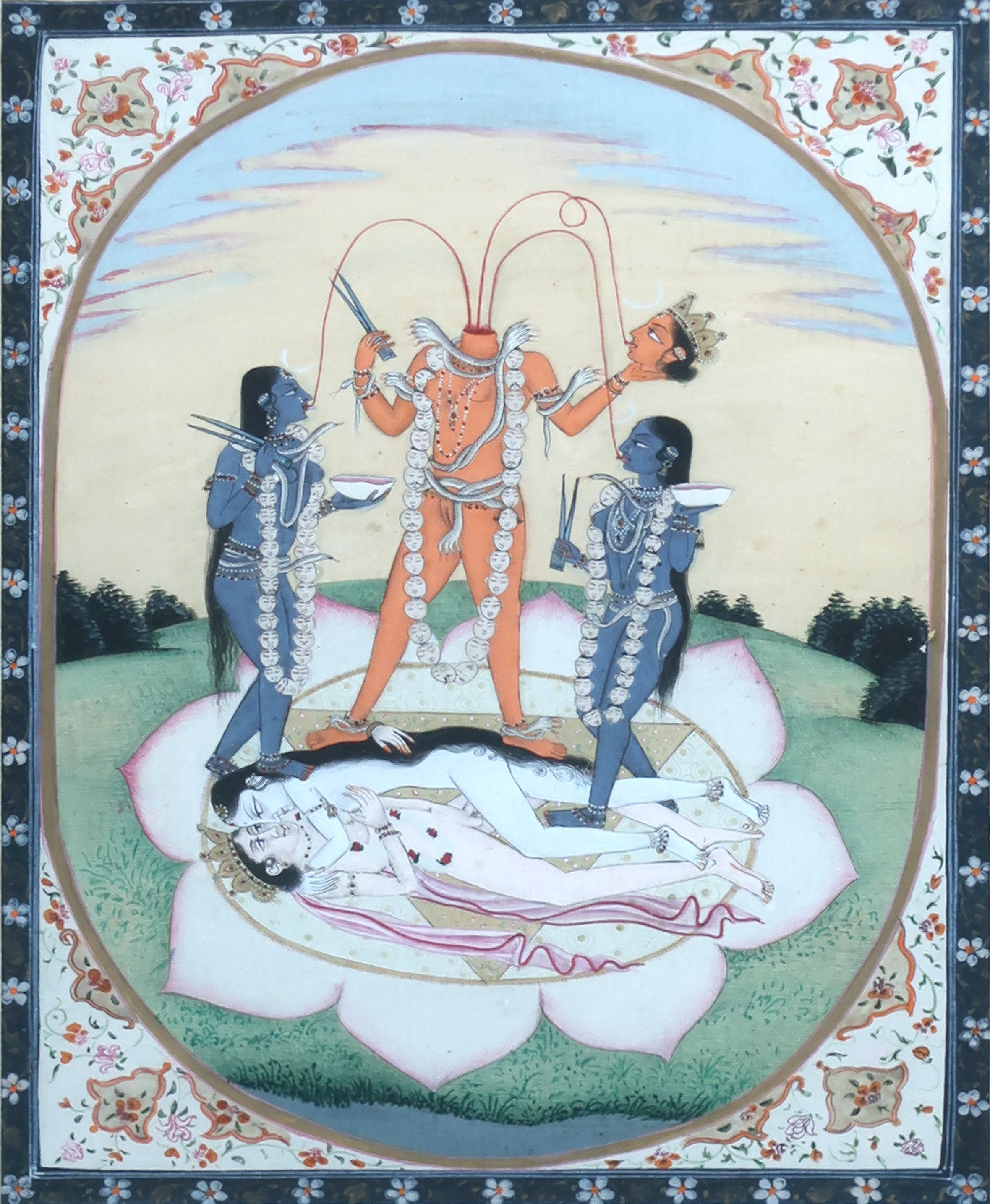 Niet of onleesbaar gesigneerd - Hand ingeschilderde penseeltekening, Indiase voorstelling I - Ingelijst verkocht voor € 1!