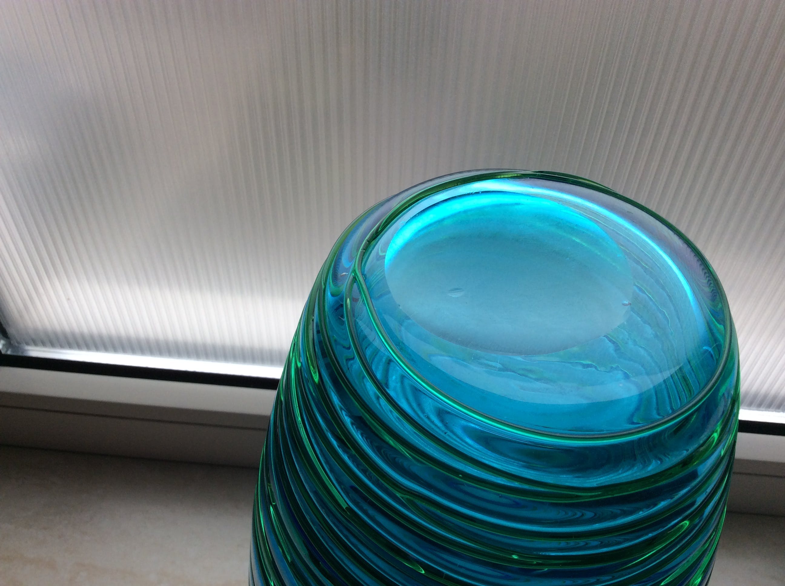 Venini - Fulvio Bianconi - blauwe vaas met groen glasdraad kopen? Bied vanaf 395!