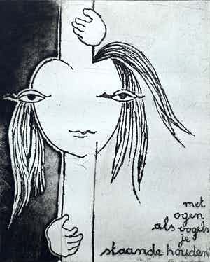 Ans Wortel - Met ogen als vogels je staande houden, aquatint ets (kleine oplage) verkocht voor € 50!