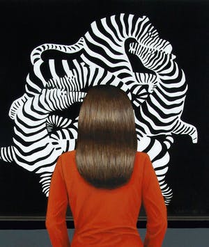 Gerard Boersma - Zebra's (Vrouw kijkend naar schilderij van Victor Vasarely) kopen? Bied vanaf 200!