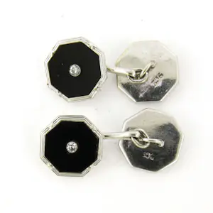Manchetknopen bezet met onyx en diamant kopen? Bied vanaf 250!
