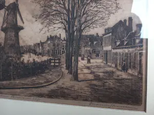 Marius Janssen - Stadsgezicht met molens Broersvest te Schiedam omstreeks 1870 kopen? Bied vanaf 35!