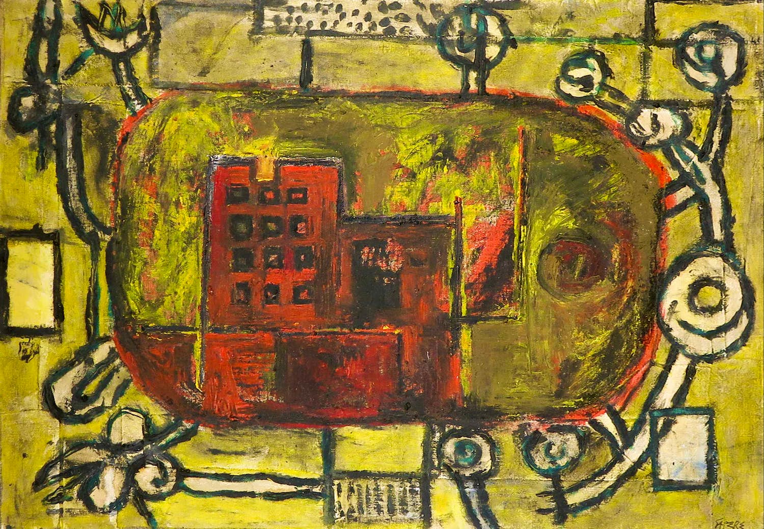 Horacio Sapere - Olieverf op doek, Vist sobre el jardin japones verkocht voor € 1!