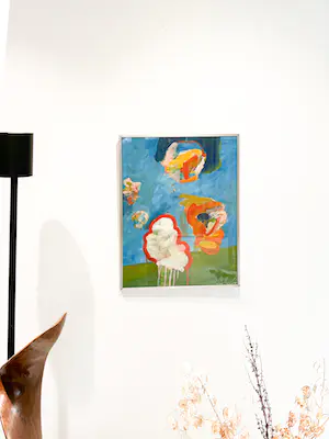 Govert Heikoop - kleurrijke abstracte voorstelling "The man in the moon" originele gouache kopen? Bied vanaf 20!