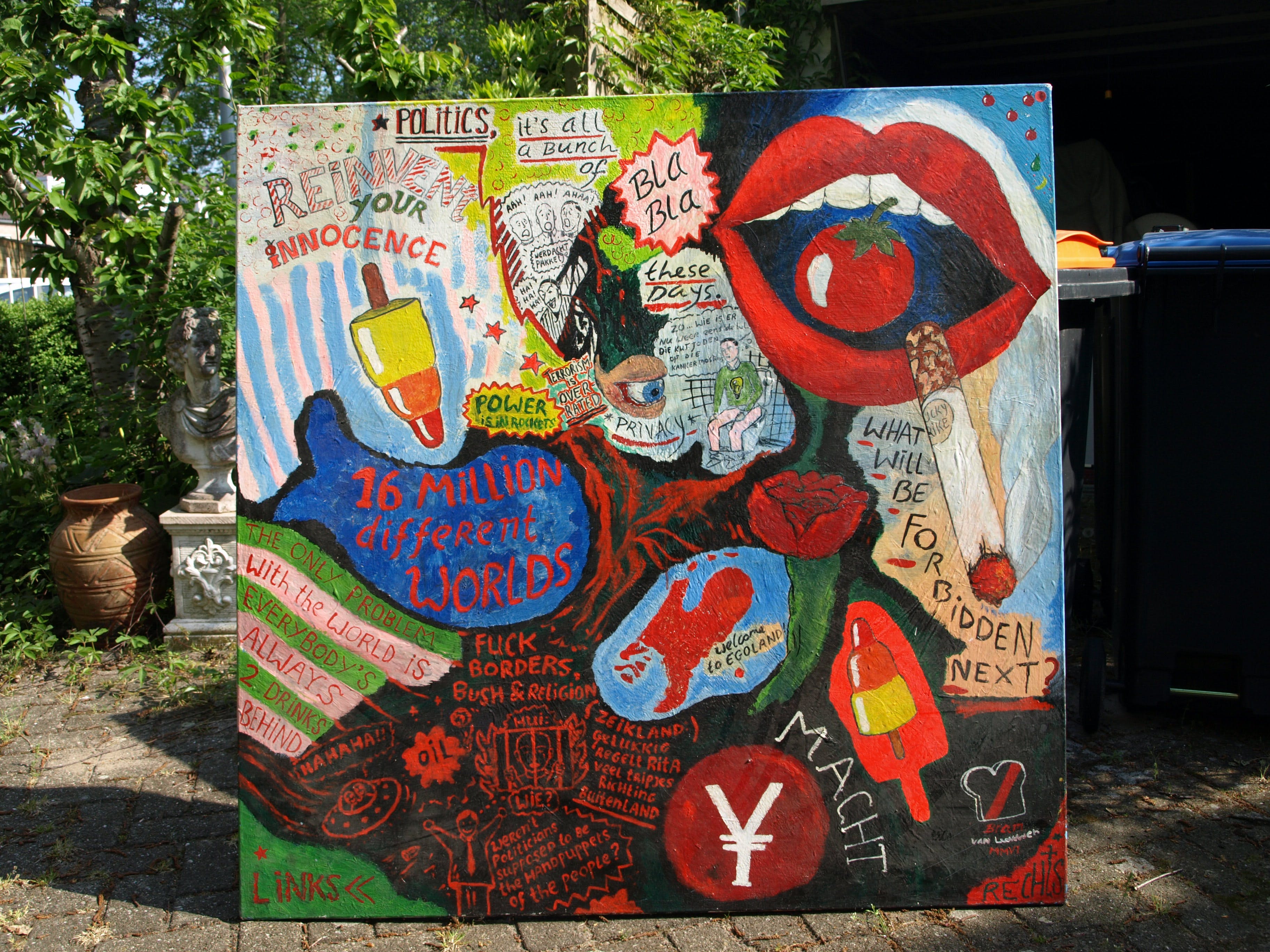 Niet of onleesbaar gesigneerd - Acrylverf op doek , Politics, it’s all a bunch of Bla Bla – 130 x 130 cm - 2006 kopen? Bied vanaf 1!