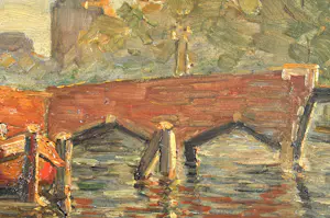 Anthonie Pieter Schotel - Grachtgezicht met brug en zeilschip - Olie op paneel - Gesigneerd - 37x62 cm kopen? Bied vanaf 690!