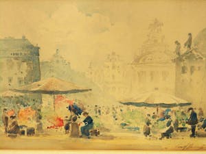 George Henry Downing - Aquarel - Bloemenmarkt in Londen kopen? Bied vanaf 30!