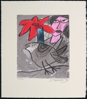 Corneille - Zeefdruk, Femme avec un fleur rouge kopen? Bied vanaf 70!