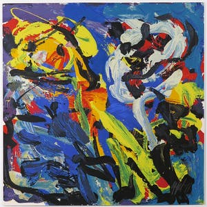 Karel Appel - Zeefdruk, Spelend in blauw (uit De schilderskist) - Ingelijst kopen? Bied vanaf 1!