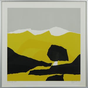 Gijs Keizer - Zeefdruk, Z.T. Abstracte voorstelling in geel en zwart - Ingelijst kopen? Bied vanaf 20!