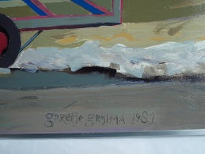 Greetje Grijpma - (1931-2013) Olieverf op paneel, ingelijst , “Boot aan zee” – 1981 kopen? Bied vanaf 50!