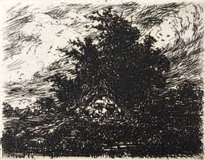 Simon Koene - Landschap met bomengroep bij stormachtig weer (klein) verkocht voor € 20!