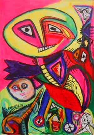 William Remory - Gemengde techniek op papier, Titel, "De Glimlach". verkocht voor € 80!