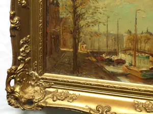Niet of onleesbaar gesigneerd - Ingelijst, olieverf op doek op karton (marouflé), Stadsgezicht - 38 x 44 cm kopen? Bied vanaf 1!