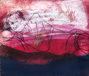 Sjer Jacobs - Liggende figuur - monotype, ingelijst verkocht voor € 50!