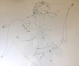 Theo van der Nahmer - Abstract Figuur - Tekening, Ingelijst kopen? Bied vanaf 90!