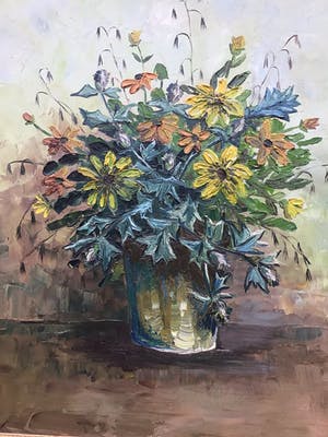 Niet of onleesbaar gesigneerd - Pot met bloemen kopen? Bied vanaf 1!