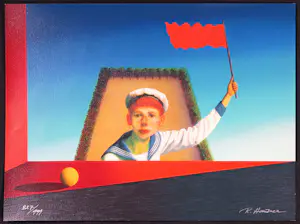 Rudolf Hausner - Zeefdruk, Bij het raam naar binnen kijkend kopen? Bied vanaf 80!