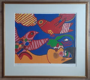 Corneille - " Vol d' Oiseaux ". Grote en kleurrijke zeefdruk uit 1985. kopen? Bied vanaf 345!