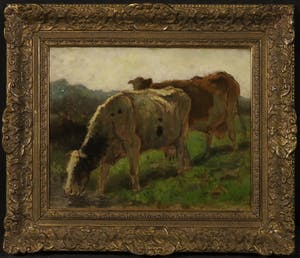 Jan de Jong - Olieverf op doek, Twee koeien - Ingelijst kopen? Bied vanaf 250!